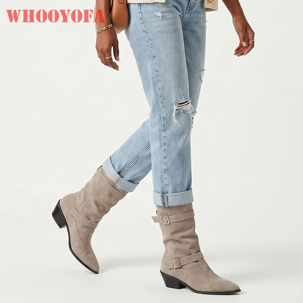 2026 Winter Sexy Women Mid Calf Motorcycle Boots High Block Heels Wide Fit Office Lady Dress Shoes Large Plus Size 12 46 50