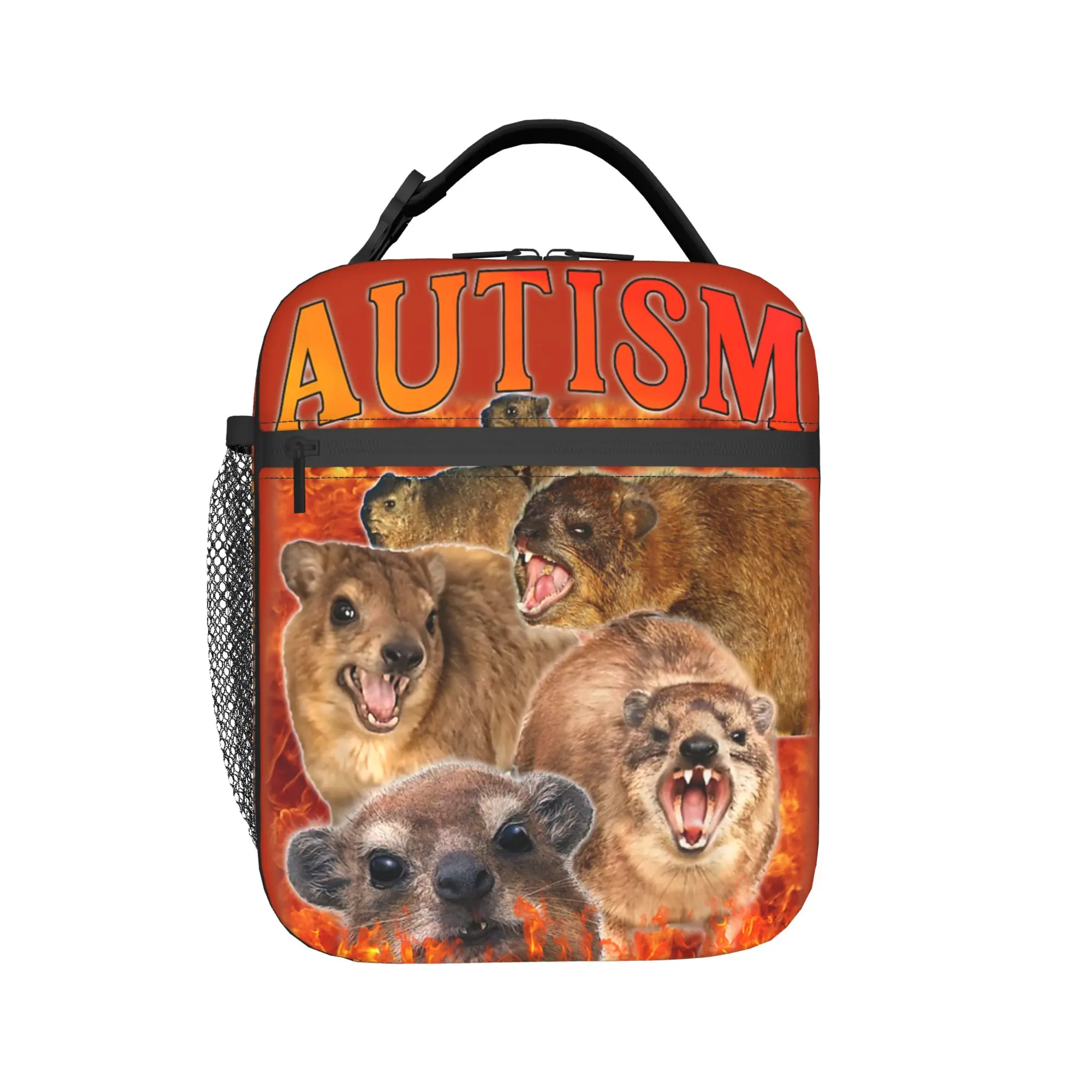 Autism Rock Hyrax Funny Meme Inappropriate Neurodiversity Lunch Bag Outdoor Zipper Thermal Lunch Bags For Women Cooler Bag