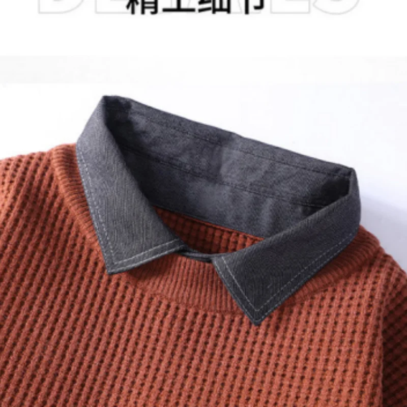 الرجال الخريف الشتاء طويلة الأكمام متماسكة كاذبة قطعتين سترة التلبيب جديد الدفء السترة الترفيه موضة الشباب ملابس للرجال #6