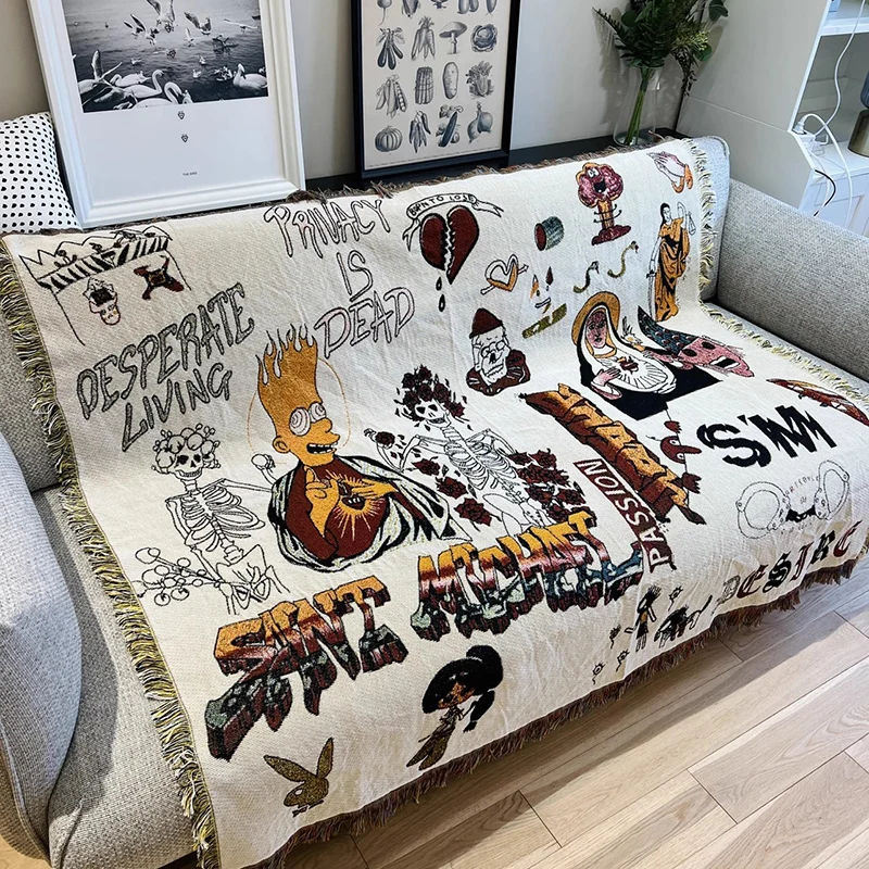 Retro Nightmare Graffiti Throw Blanket Sofa Decorative Slipcover Cobertor on Sofa Travel Non-slip Stitching Blankets