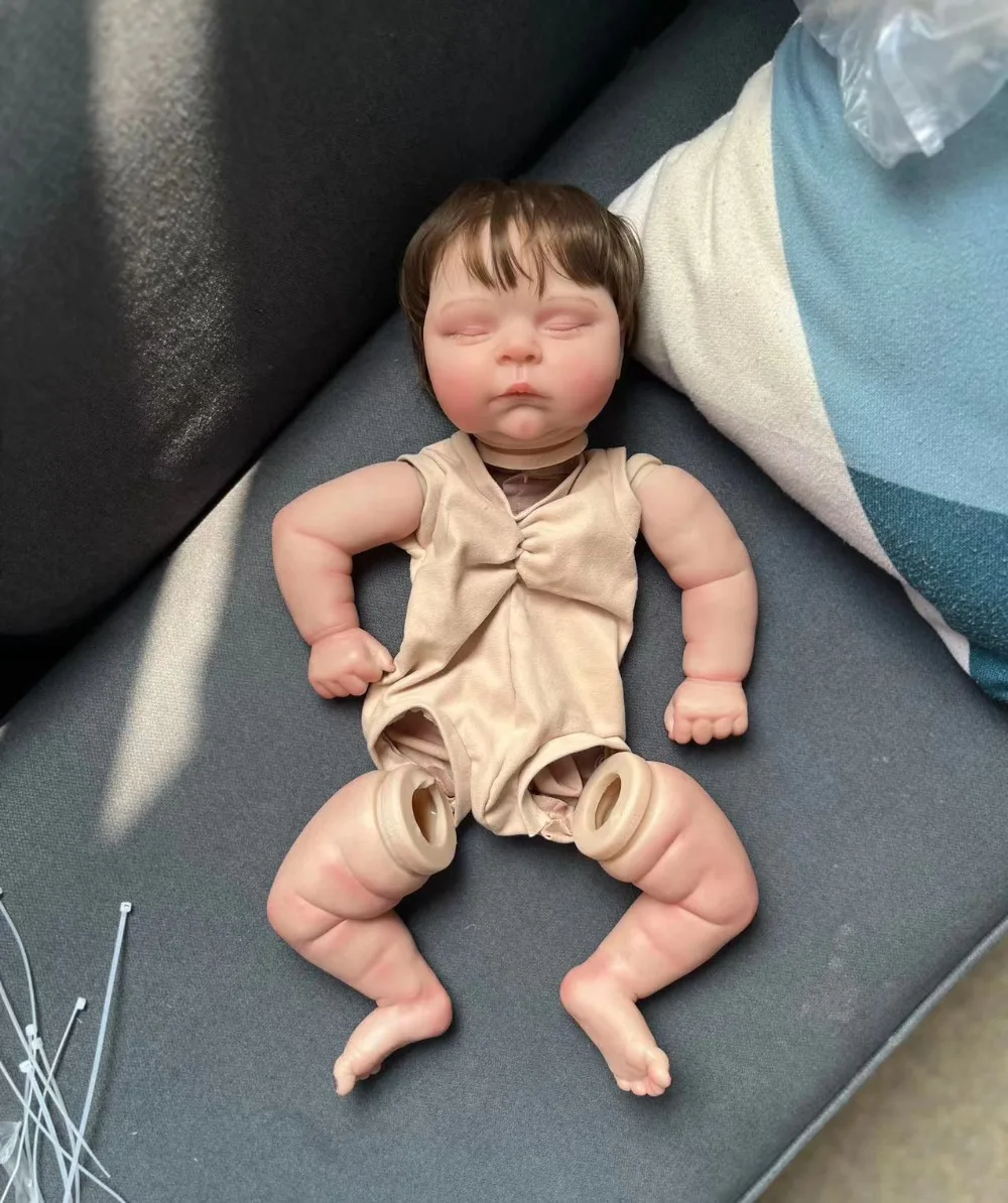 20inch Reborn Doll Kit Peaches 3D Painted Skin Tone with Visible Veins Bebe Reborn Doll Parts with Cloth Body Hand Rooted-Hair