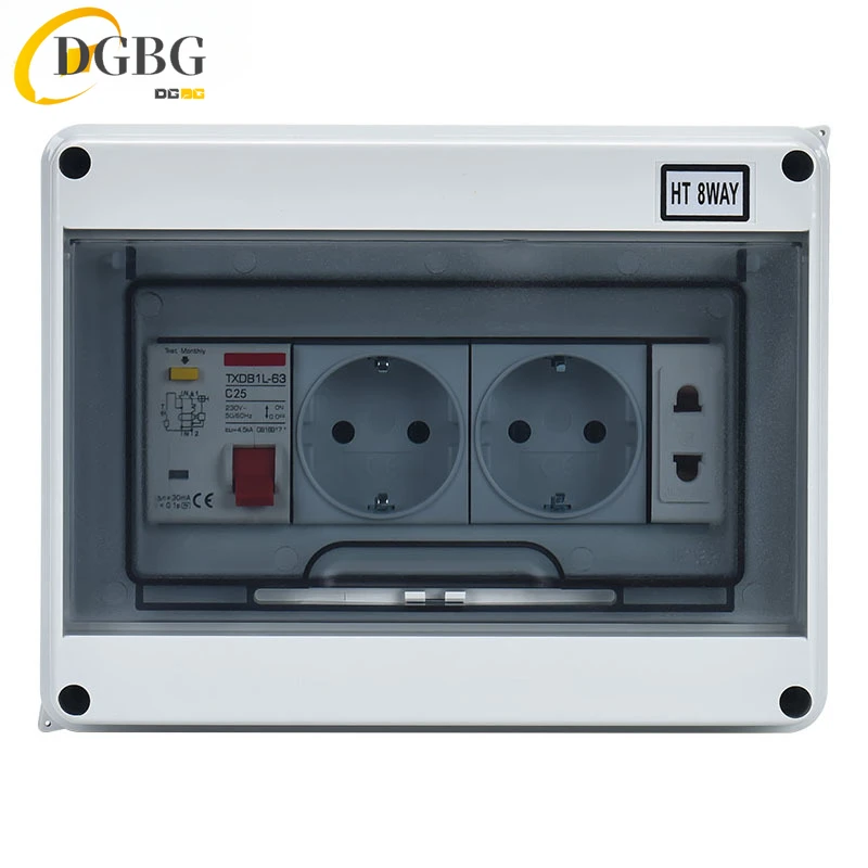 Outdoor Waterproof Socket Electrical Distribution Box With MCB RCBO Circuit Breaker EU AU UK IT FR Universal Socket Type IP65