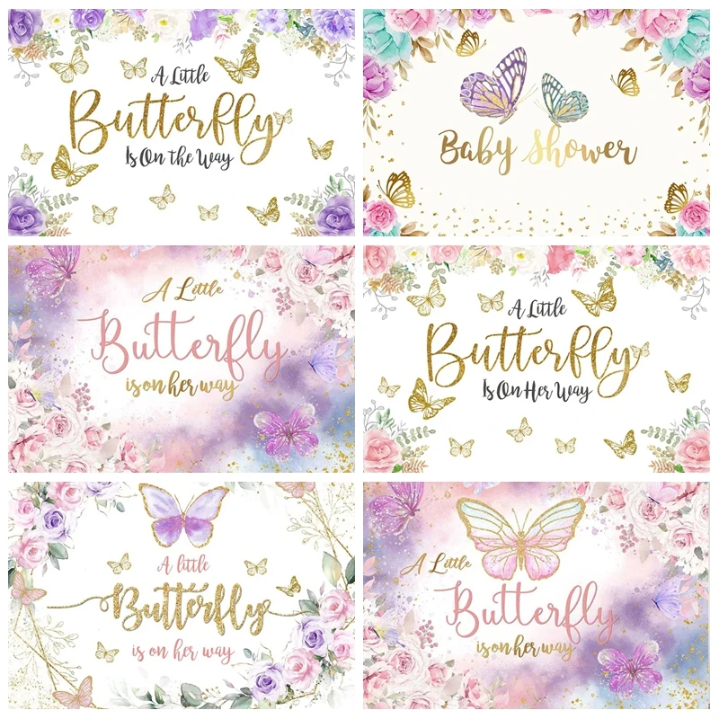 

Baby Show Photography Backdrop Butterfly Floral Background Girls Birthday Party Cake Smash Custom Banner Portrait Studio Props