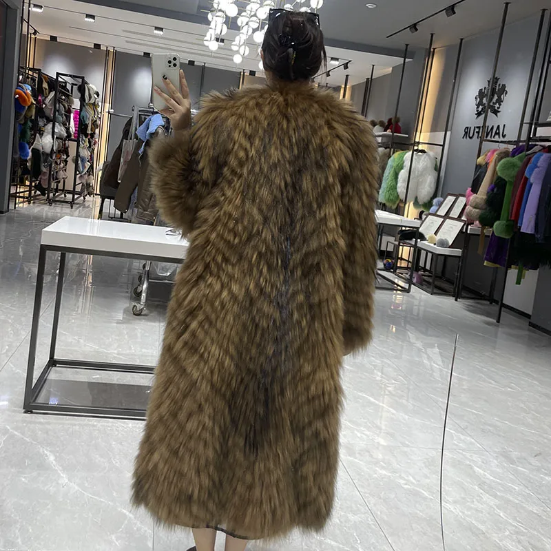 Women Winter Real Raccoon Fur Jacket Long Coat Thick Warm Natural Fur Coat Lady Outerwear Fashion Jacket JFB2-24004