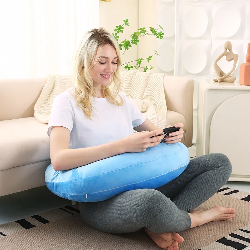 Ergonomic U-Shaped Gaming Pillow with Adjustable Arm Rest Support for Adults Kids Lap Cushion Reading Comfort Portable Design