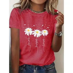 Women's Elegant T-shirt Fashion Flower Print Loose Round Neck Top Gradient Casual Comfortable Short Sleeve Women's Party T-shirt