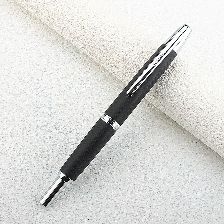 JINHAO 10 Press Retractable Fountain Pen EF/F Nib Metal Black W-pattern Writing Ink Pen Converter with Clip Office Supplies