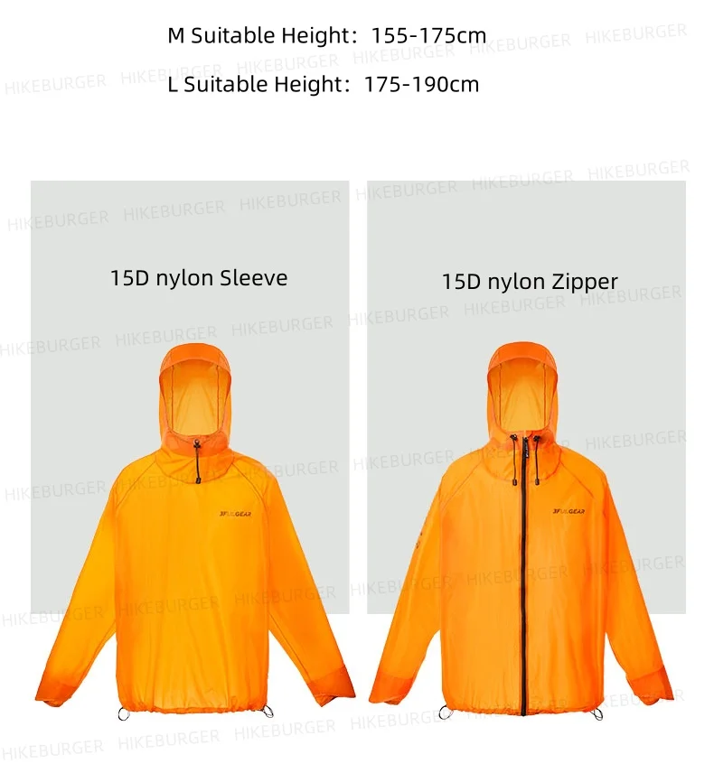 3F UL GEAR Qingsuo Regenjacke Outdoor Ultraleichter Regenponcho mit Reißverschluss Wander-Regenmantel Wasserdicht für Reisen und Bergsteigen – Detail 6
