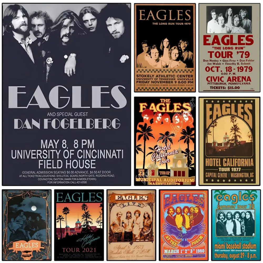 E-Eagles Band Singer Retro Poster HD Art Sticky Wall Waterproof Home Living Room Bedroom Bar Aesthetic Decoration