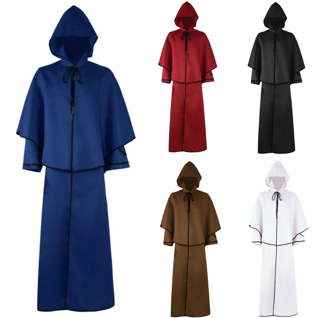 Middeleeuwen Cosplay Kostuum Retro Wizard Grim Reaper Lange Hooded Gewaad Mantel Jas Adulte Man Vrouw Halloween Kerst Pak