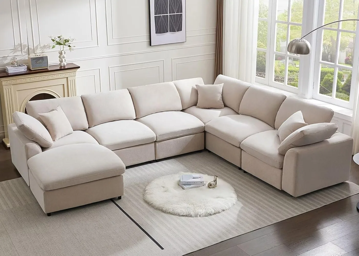 Modular Sectional Sofa Modern Oversized Chenille Cloud Couch with Movable Ottoman 7 Seater L-Shaped Sofas Comfy Couches