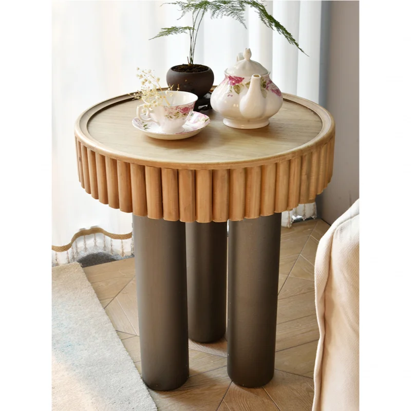 

Wholesale Accent Solid Wooden Round Coffee End Tables Farmhouse Nordic Rustic Vintage Style side table Living Room Furniture