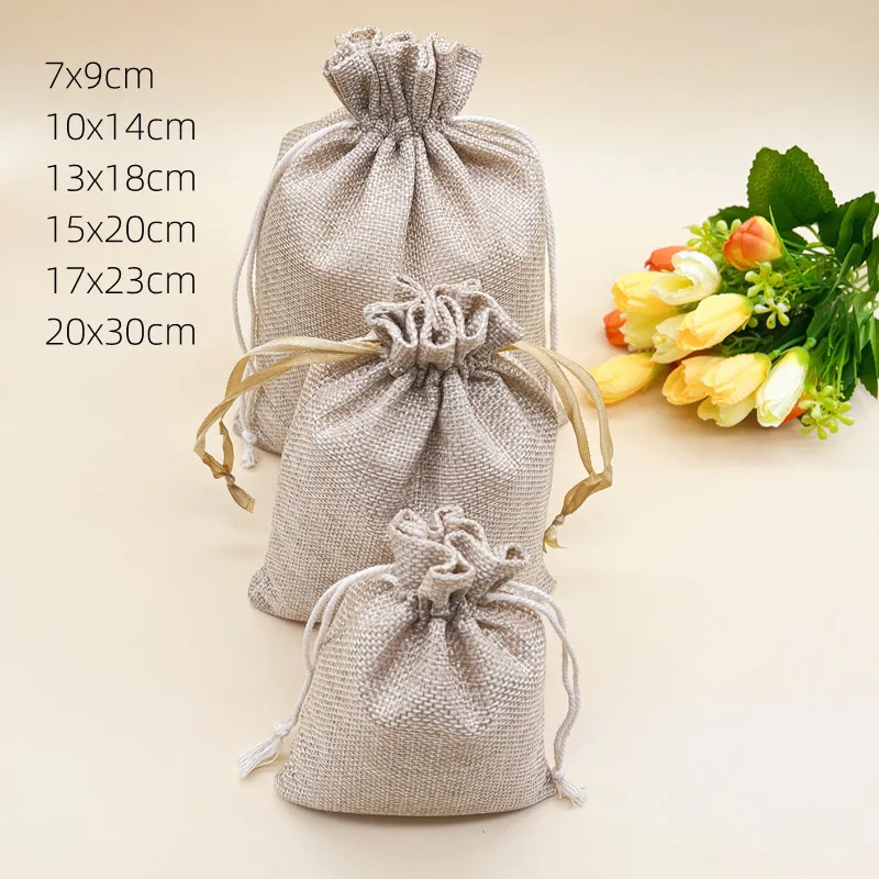 20pcs Brown Burlap Bags Drawstring Jute Bags Jewelry Packaging Display Pouches With Sacks Small Bag Of Jute Pouches Wholesale