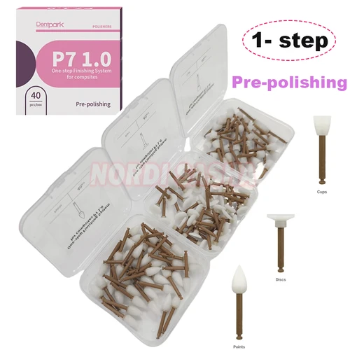 40 unids/caja Dental mejorar tazas de pulido puntos discos cabezales de molienda vástago RA pulido compuesto sistema de acabado de 1 paso