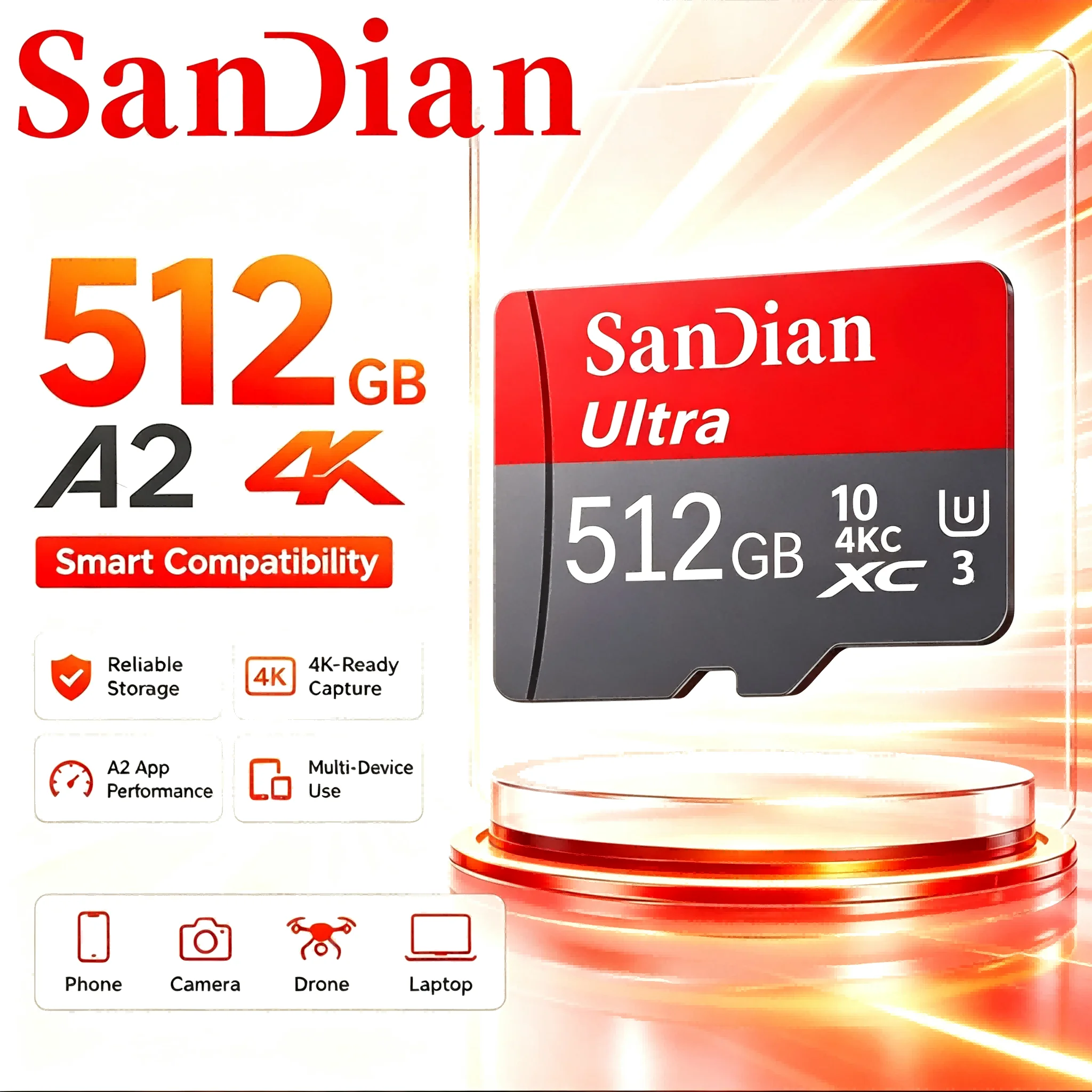 Lightweight SD Cards 512GB 32GB 64GB TF Cards Memory Card Micro TF SD Card A1 for Laptop/Desktop/Router/Baby Monitor/Car DVR