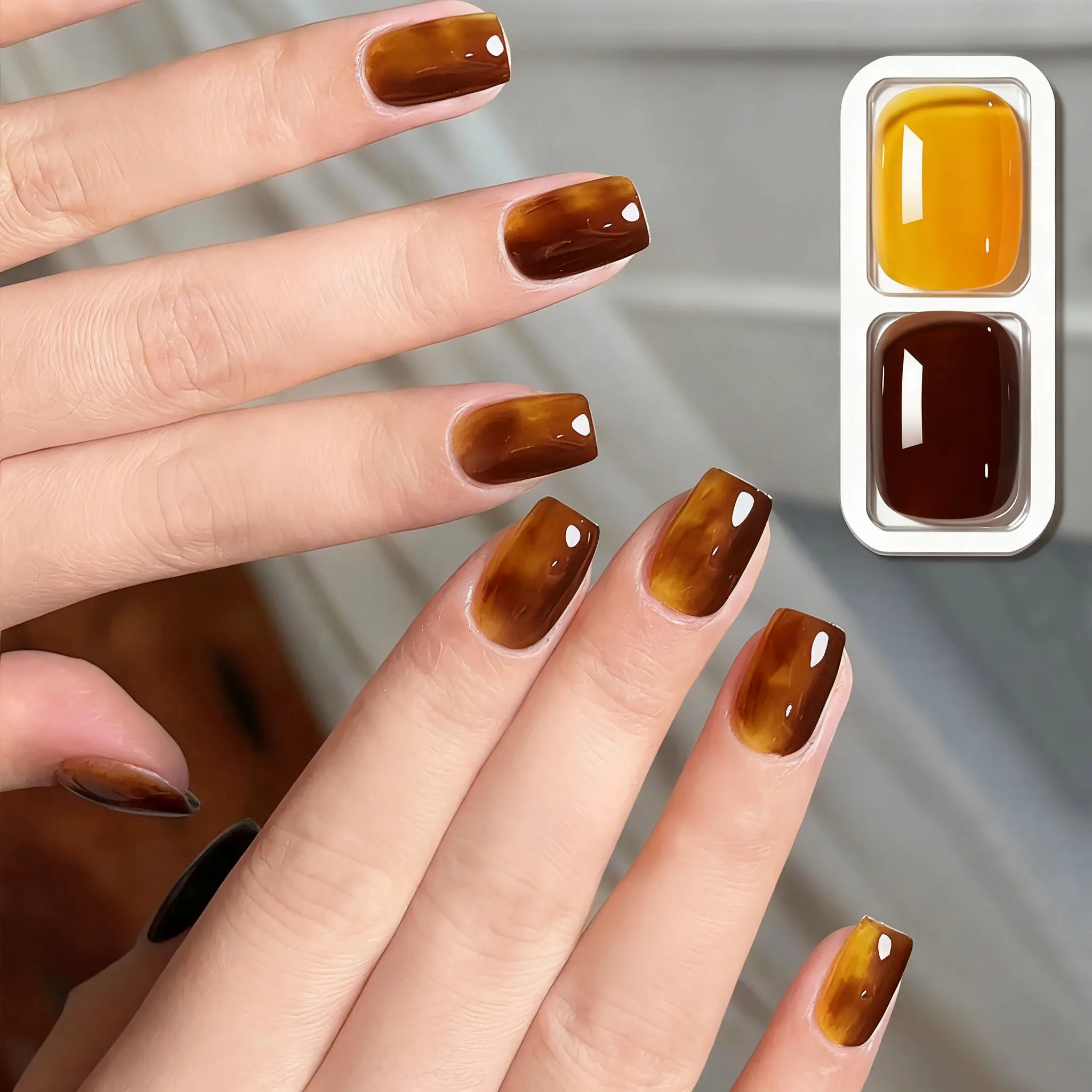 2 STKS 15 ml tweekleurige combinatieset, bruingeel tweekleurige nagelgelset