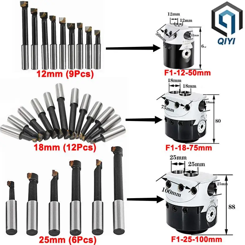 F1 Boring Head Lathe 2/3/4 Inch 50/75/100mm Boring Bar Milling Tool Holder for Lathe F1 Boring Head Connection for Rough Boring