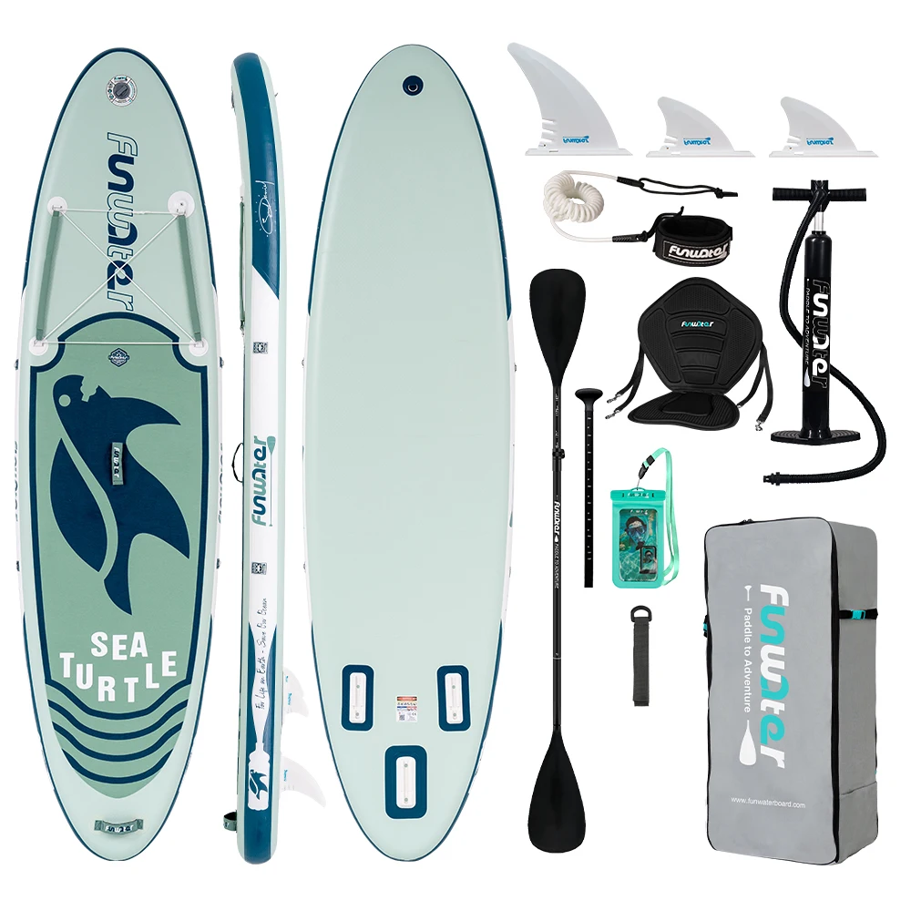 Funwater SUPFW09C Aufblasbares Stand-Up-Paddleboard 320x84x15cm SUP-Board 150kg Tragkraft für Erwachsene und Jugendliche mit verstellbarem Paddel, Kajaksitz, 3 Finnen, Sicherheitsleine, wasserdichter