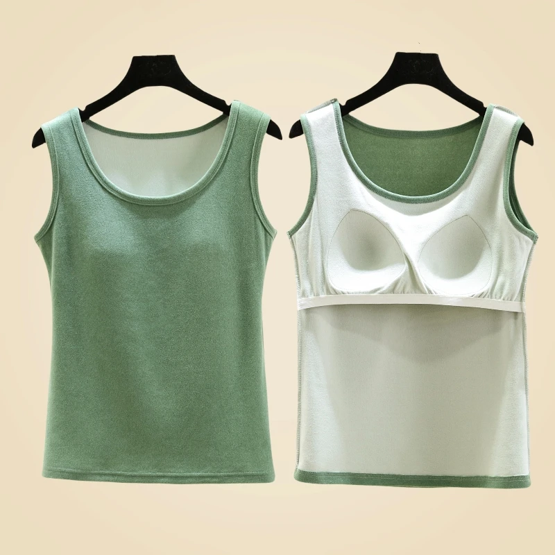 Women's Warmth Vest Autumn Winter Thermal Underwear Cotton round Neck Design with Chest Pad Velvet Lined Single Layered Base ...
