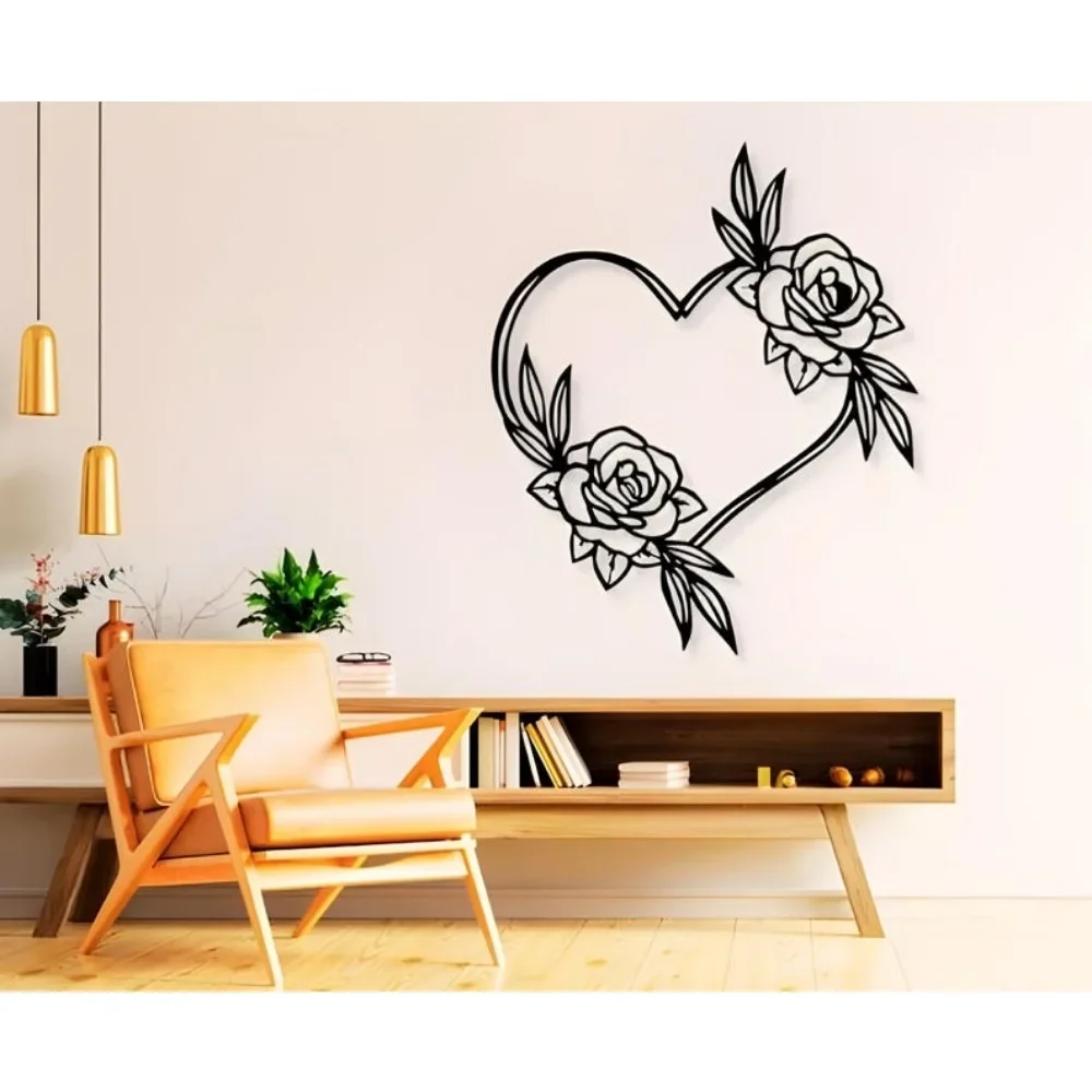 CIFBUY Iron Wall Art Metal Roses Leaves Floral Metal Flower Artwork For Home Decor Living Room Bedroom Romantic Gift Wall Decor