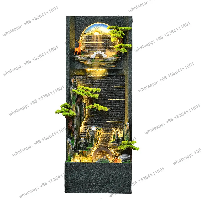 Corner rockery flowing water fountain ornament circulating water fish tank living room office floor view