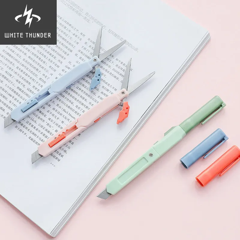 2 In 1 Color Portable Utility Knife Kawaii Multifunctional Paper Cutter Cutting Paper Scissors For Kids DIY Tools School Supplie