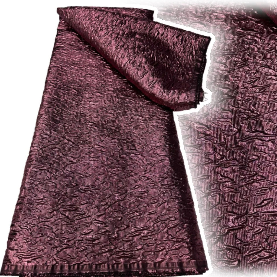 

Винно-красная африканская парча, жаккардовая ткань, нигерийская женская цветочная дамасская позолота, кружевной материал, Brocard Tissu, 5 ярдов для платья 1454