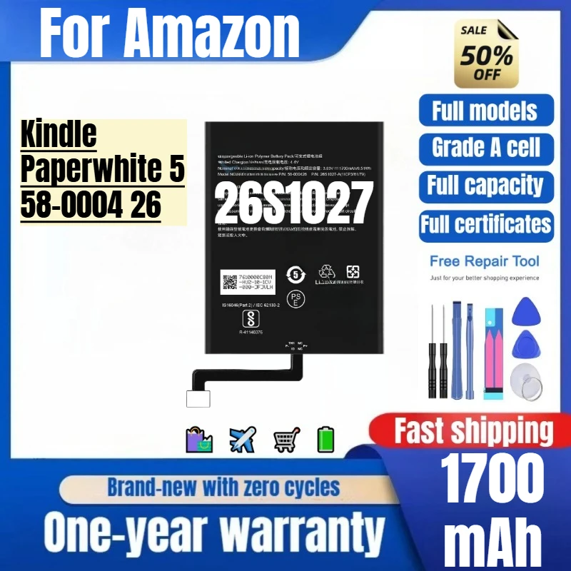 

26S1027 for Amazon Kindle Paperwhite 5/58-0004 26 Phone Battery High Quality High Capacity Replacement Bateria with Tools