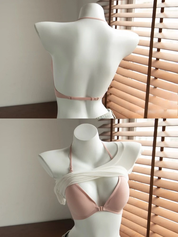 KUCLUT 3 Ways Wear Halter Beauty Back Bra Summer Thin Strap Wireless Side Collect Support Anti-Sag Soft Padded Daily Lingerie