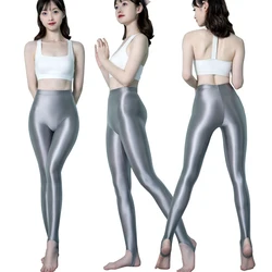 sexy women high waist sweatpants Satin Silky Leggings Yoga bodybuilding tight foot pants seamless one-piece glossy pants