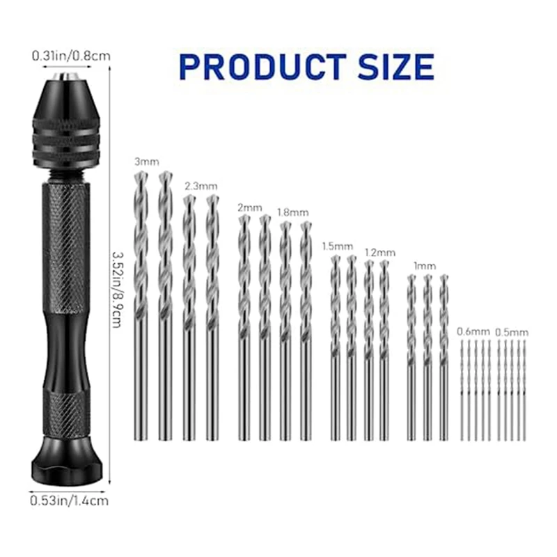 Jeu de forets à main minimicro pour résine, étau à broche, perceuse à main, modèle Claycraft polymère, bijoux exécutifs, argent et noir, 36 pièces