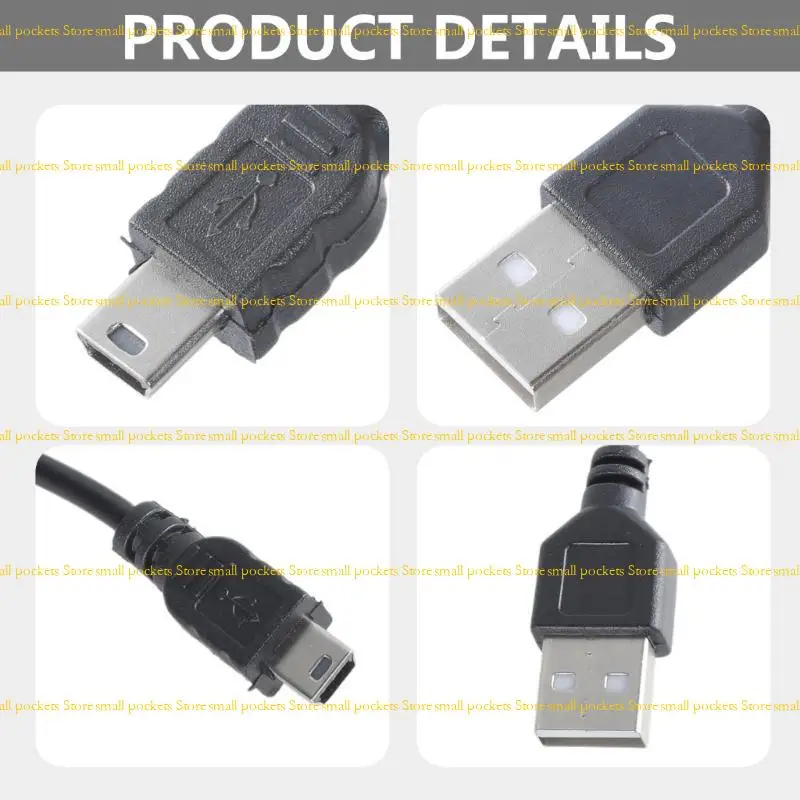 R1WD USB A Male to B Mini 5 Pin Data Sync Cable for Laptop Computer High Speed Data Transmission Durable
