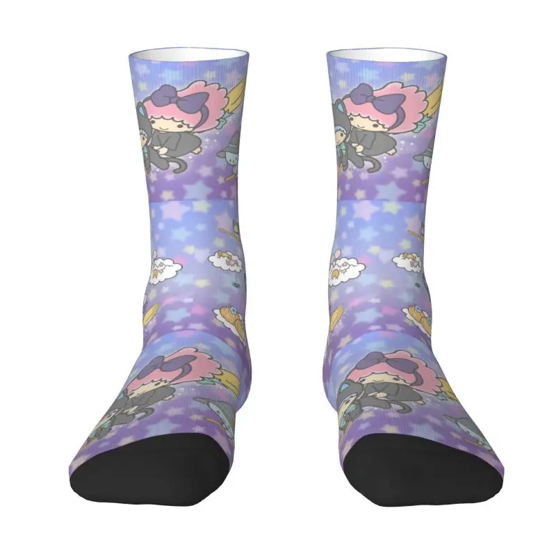 Custom Funny Mens Little Twin Stars Sanrio Cartoon Kiki Lala Dress Socks Unisex Comfortable Warm 3D Printed Crew Socks