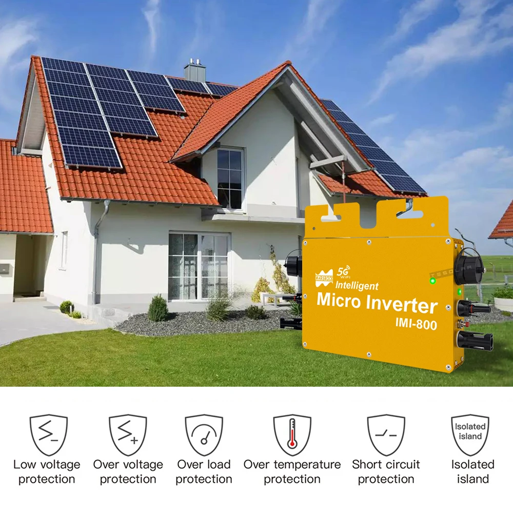 800W MPPT Intelligent Solar Inverter IP65 WiFi DC 22-50V On Grid 120V 230V APP Connected Micro Converter Invensor Residential