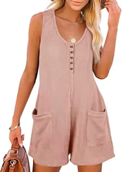 Jumpsuit women Women Sleeveless Jumpsuit, Loose Shorts And Large Pockets One Piece Casual Clothing oft Colors Retro Style Summer