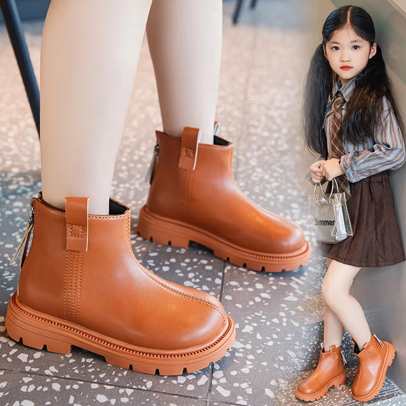 Girls Ankle Boots Kids Rubber Boots Unisex Fashion 2024 Autumn Winter Back Zipper Simple Classic Children Winter Shoes Anti-skid