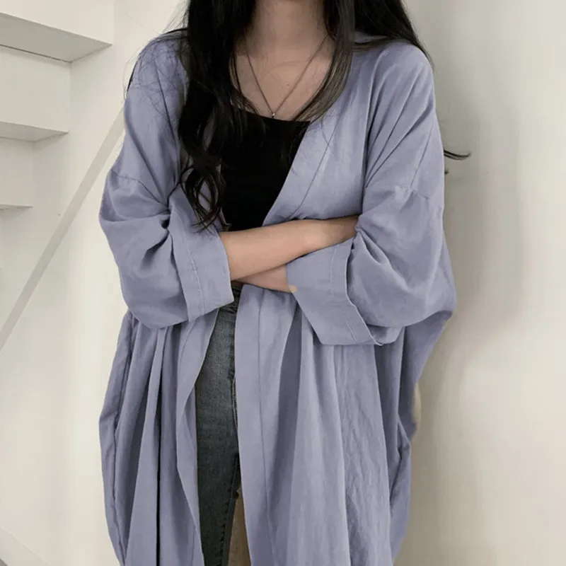 Summer Fashion Women Shirt Blouse Long Sleeve Cardigan Shirt with Sun Protection Solid Color Long Sleeve Top Outerwear Thin