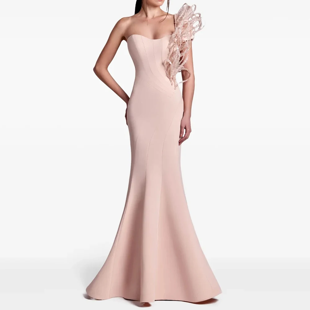 

Mermaid Women's Evening Dresses Floor-length One-shoulder Sleeveless Prom Gown Fashion Sequined Simple Draped Customized Gowns