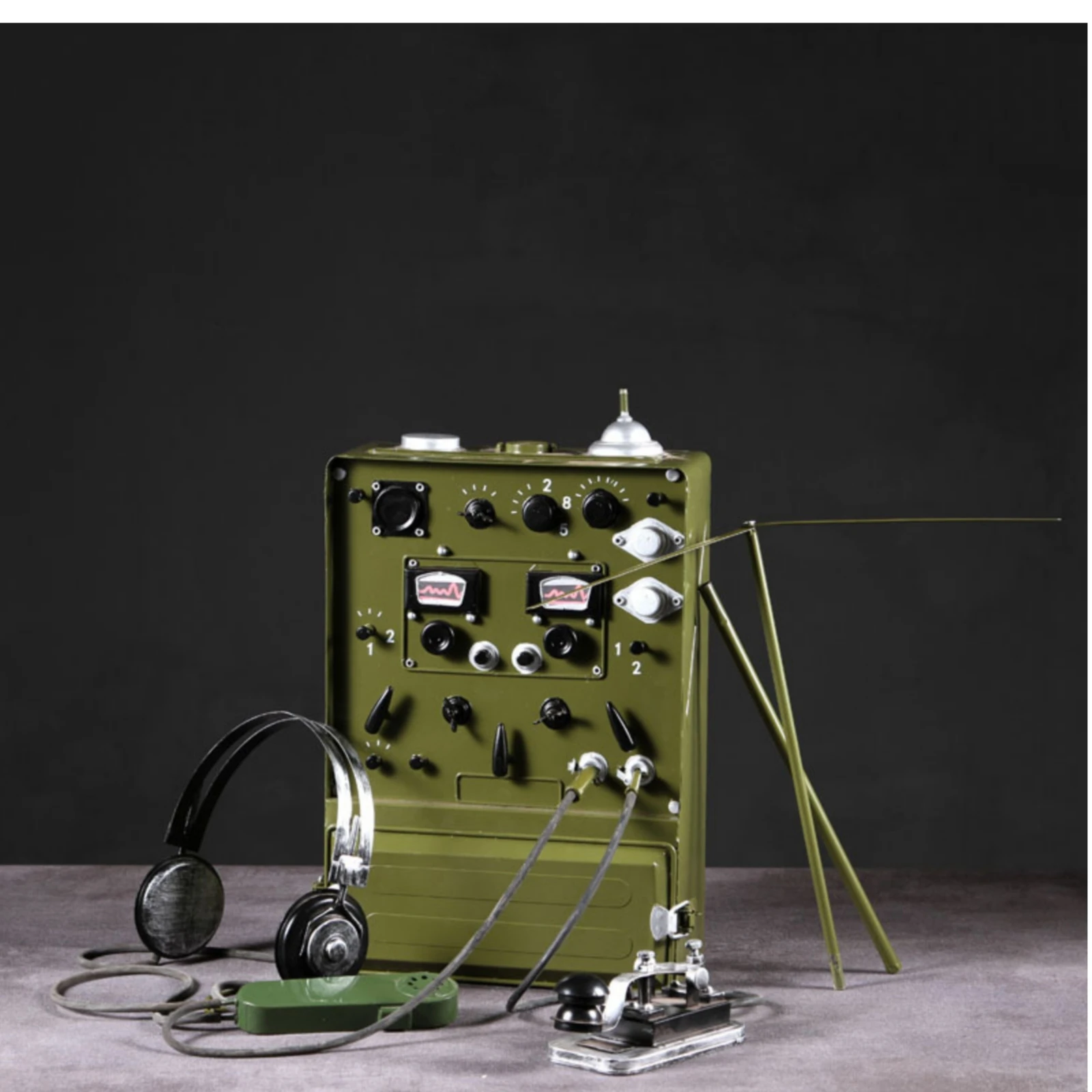 Tinplate Telegraph Model Antique-Style Telegraph Model with Antenna Sculpture Industrial for Collectors, Home Decor, Cafes