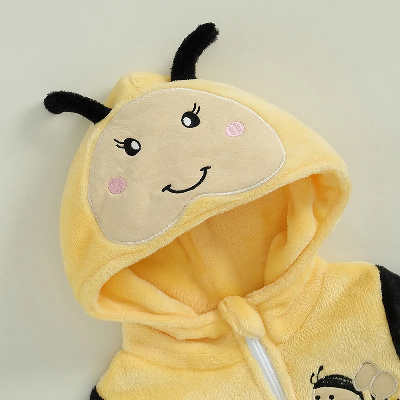 Little Baby Girls Bee Costume Long Sleeve Hooded Zip Up Jumpsuit Hallowee Cosplay Costume Baby Winter Fall Clothes