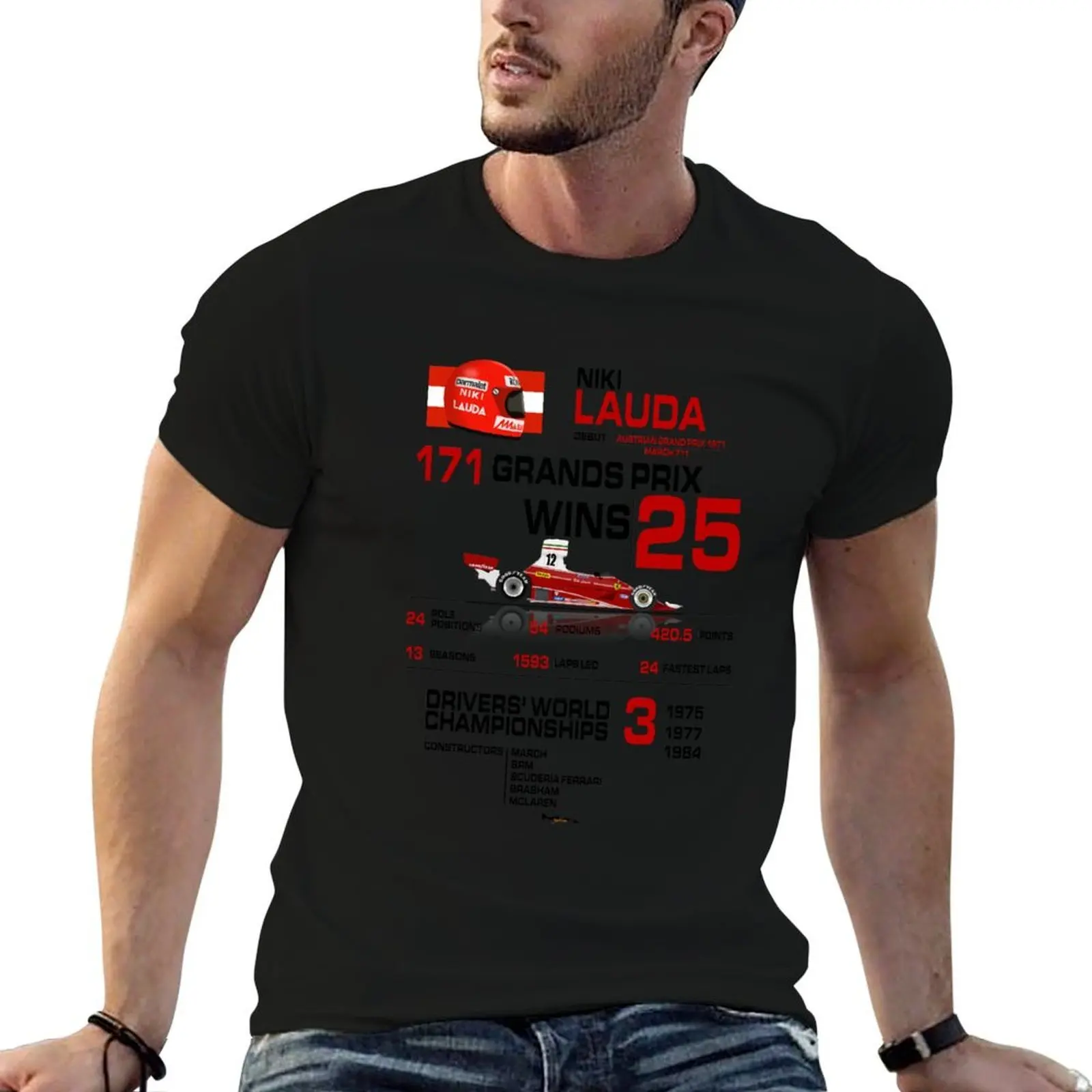 

Niki Lauda - F1 Stats with car & helmet design T-Shirt t shirts for man pack white man t shirt designer T-Shirt
