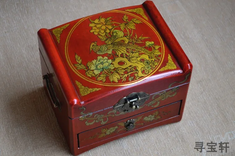 

HOT SALE present-TOP COOL -Handmade retro antique China royal propitious red wood Jewel Jewelry Box cosmetic mirror box