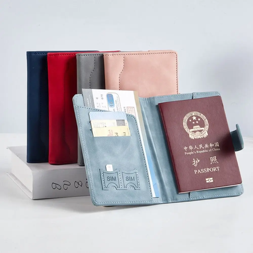 with SIM Card Slots Passport Cover Magnetic Buckle Card Case Leather Passport Holder Multifunction Coin Purse