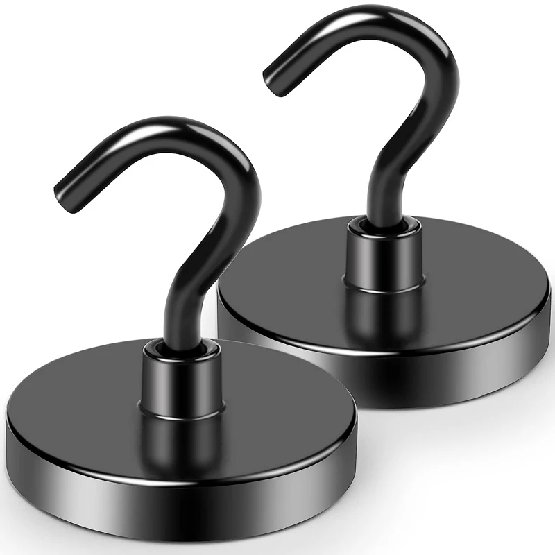 

D36mm Black Magnetic Hooks Super Strong Neodymium Magnet Hooks with Epoxy Coating for Home Kitchen Workplace Office