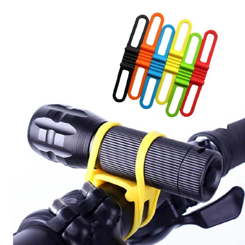 Bicycle Silicone Band Elastic Strap, Flashlight Mount Holder, Bike Light Holder, Multi Colors, 145mm, 1 Pc