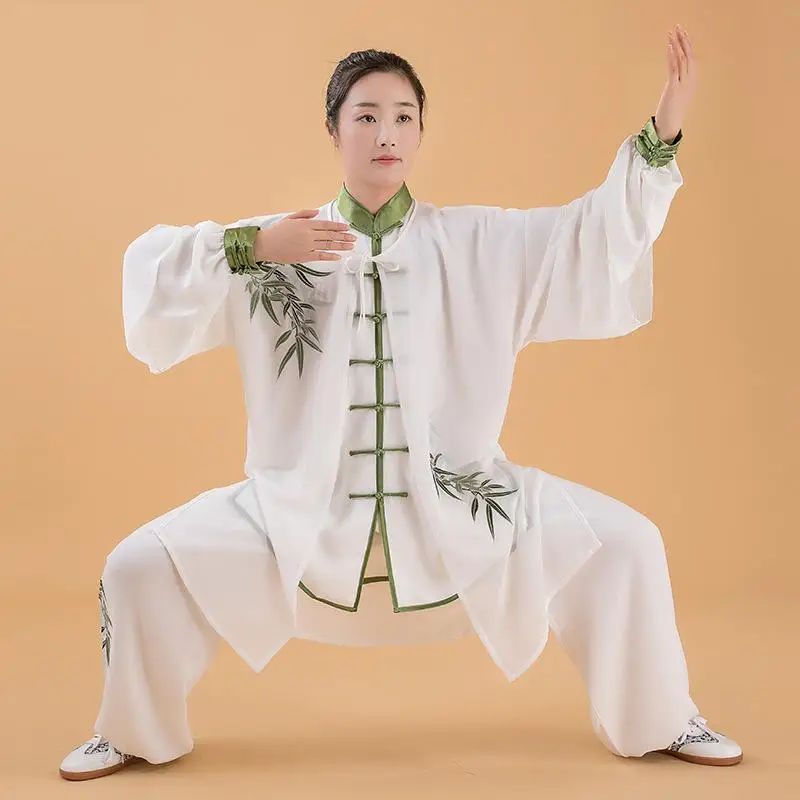 ผู้หญิงคุณภาพสูง Tai Chi สูท Lady Kung Fu Wushu Seragam Beladiri Performance กางเกง Oriental ออกกำลังกายเสื้อผ้า