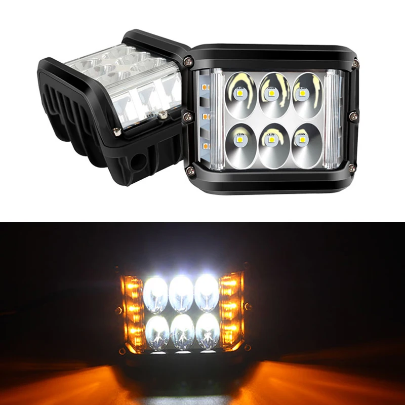 45W Car LED Three Side Illuminated Work Lights Daytime Running Light Flashing Lamp for Off-road Vehicle Modification