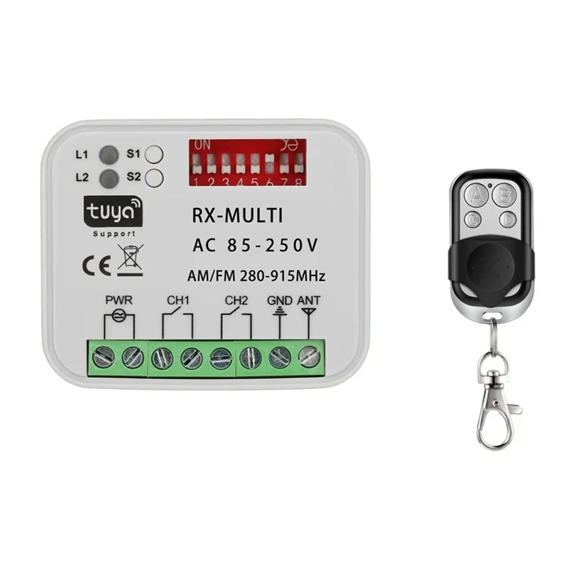 

TA-Tuya Wifi Garage Door Switch 280-915Mhz Multi-Frequency Control Receiver AC 85-250V Universal With RF Remote Control