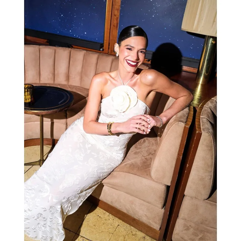 Sexy feminino ver através 3d floral bodycon vestido de noite elegante halter fora do ombro sheer espartilho magro festa sereia vestido convidado