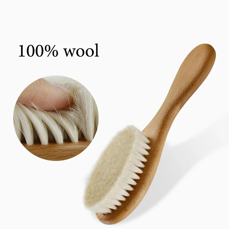 Customized Wool Baby Hair Brush Natural Wooden Boys Girls Head Comb Infant Head Massager Portable Bath Brush Comb For Kids